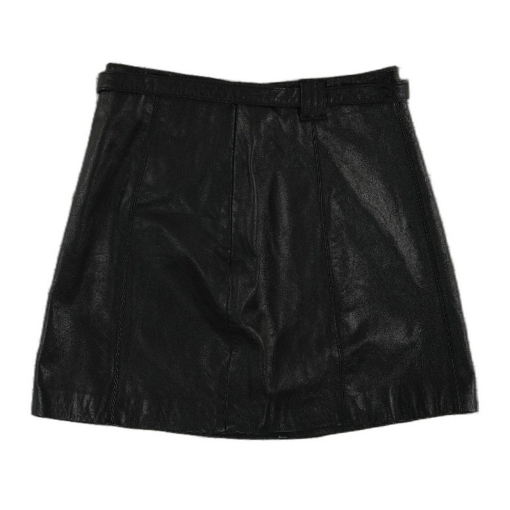 Wilsons Leather Maxima Mini Skirt Women's Size 4 Black Belted 100% Leather - Picture 2 of 5